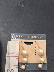 Vintage Sarah Coventry Triple Faux Pearl Drop Dangle Earrings Gold Tone