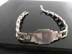 Art Deco Vintage Sterling Silver 925 Linked BLANK ID Bracelet Size 7.25″