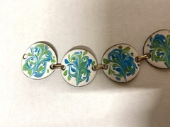 VINTAGE MCM- ENAMEL ON COPPER BRACELET- WHITE/BLUE/GREEN- SIGNED INGA