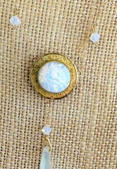 Beautiful Antique 14K GF Opalite Dangle Necklace w/Foil Button Pendant