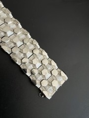 BOUCHER Signed 7804B Silver Hexagon Link Wide Gate Panel Bracelet Safety Chain 7