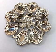 Colorful Purple Red White Rhinestone Brooch Silver Tone Flower Pin