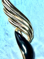 Vintage Gold and Black Enamel Wing Brooch/Pin