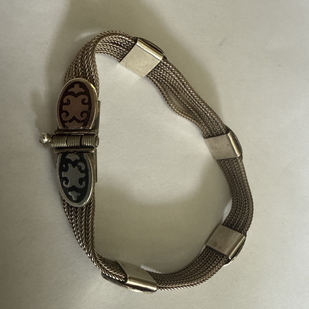 VTG Turkish Niello Sterling Silver Bracelet, Box Clasp 7” long