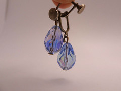 Vintage Blue Dangle Faceted Bead Screw Post Earrings