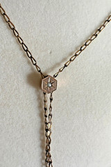 Antique 24″ Signed GF Octagon Star Slide Necklace with Seed Pearl