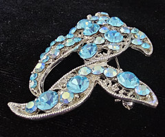 Lot of 3 Black Enamel Blue Rhinestone Fish Whale Brooch Nautical Sea Life Beach