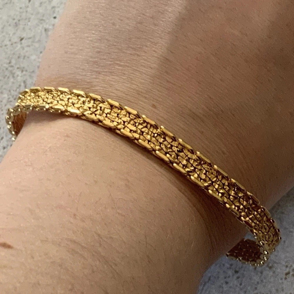 Vintage Monet Gold Woven Bracelet Textured Chain Link Slim Stackable 80s