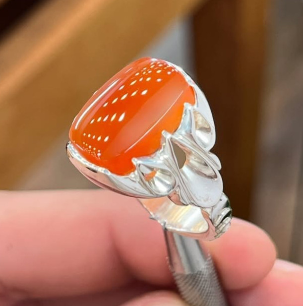 Beautiful Mini Baguette cut Agate Sone With Unique Design Ring Handmade Artisan