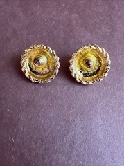 Charmelle Gold Tone Round Pierced Earrings With Framed Faux Pearl Center 3/4″