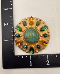 Vintage Accessocraft Brooch Pendant Green Gold Rhinestone Gold Tone Sunburst