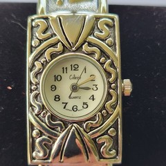 Vtg Collezio WristWatch Silver Tone Cuff Ornate Filigree Western-Style Mother of