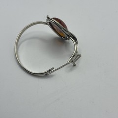 VTG Sterling Silver Baltic Amber Hinged Bangle Bracelet