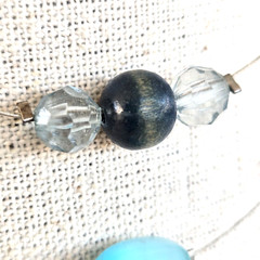 Blue Glass Wood & Acrylic Floating Bead Floating Silver Tone Necklace 17.75″ Adj