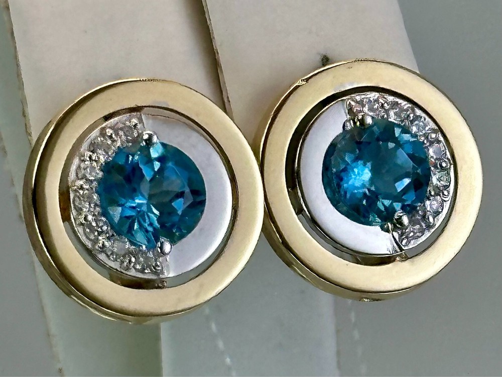 Vintage Original Yellow & White Gold Earrings with Natural Topaz 585 14K 5,07 g.