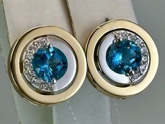 Vintage Original Yellow & White Gold Earrings with Natural Topaz 585 14K 5,07 g.