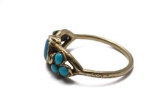 PRETTY ANTIQUE EARLY VICTORIAN 15K GOLD TURQUOISE IVY LEAF RING c1840