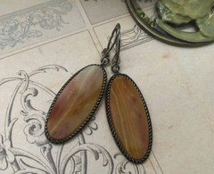 Estate Vintage Marquise Earrings Sterling Silver 875 Soviet Agate Stone USSR