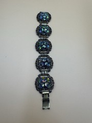Vtg Judy Lee Peacock Carnival Art Glass Panel Bracelet Renaissance Revival