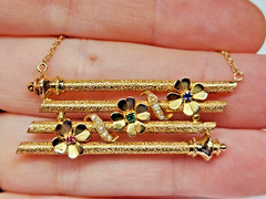 UNIQUE & Pretty 14k Textured & Floral 4 Bar Simulated Gem Pendant 17.5″ Necklace
