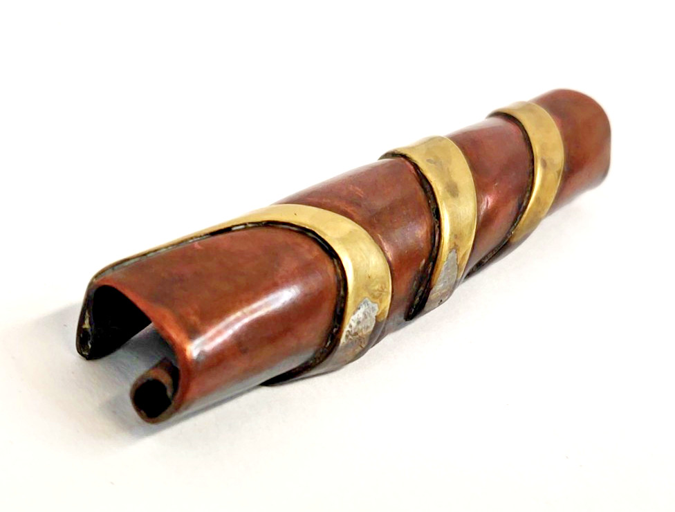 VTG Artisan Tubular Rolled Brass Copper BROOCH Handmade Modernist Mixed Metal
