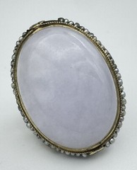 VINTAGE ANTIQUE 14K YELLOW GOLD GENUINE LAVENDER JADE SEED PEARL RING SZ. 6 3/4