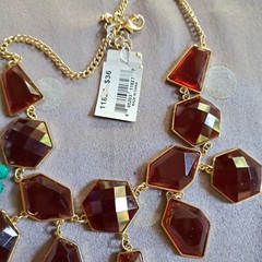 Statement Necklaces 1 Nwt Cookie Lee Lot of 3 Red stones Blue Stones Silver 16″