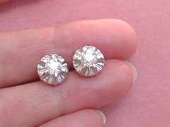 ANTIQUE 1.35ctw MINE DIAMOND PLATINUM BALLERINA SETTING 10 mm STUD EARRINGS 1930