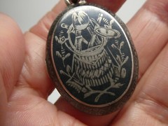 Victorian Antique Niello Sterling Silver 925 Ornate Pendant Locket