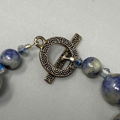 Gemstone Bracelet Blue Gray Marble Stone Peace Tag Toggle Healing Chakra Boho