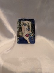 Unusual Ceramic Cubist Abstract Woman’s Face Brooch Pin