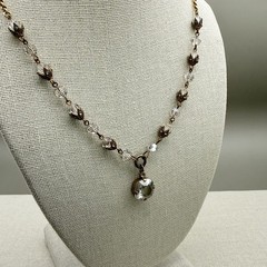 Vintage Catherine Popesco Crystal Bead Drop Necklace Antiqued Gold Tone 18″