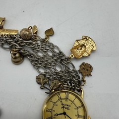 Maximal Art Bracelet Watches Multi Charms Chains Gold Tone 7″