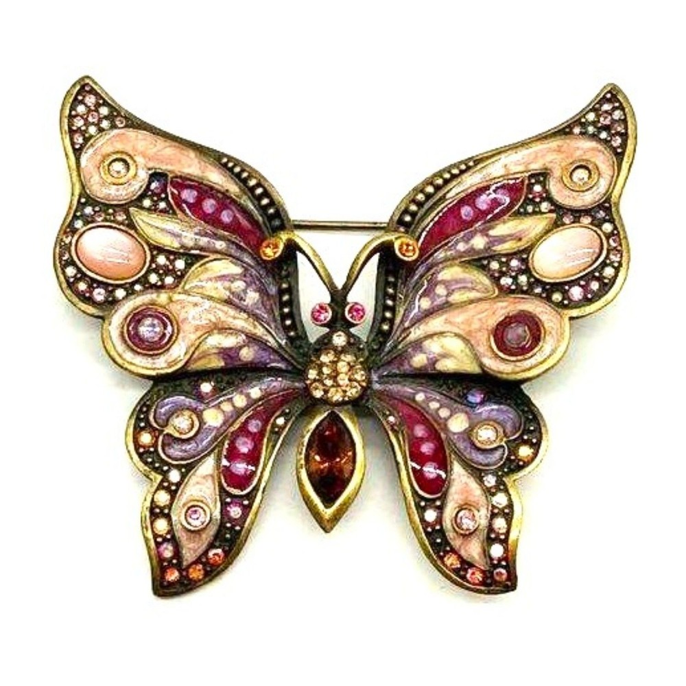 Jay Strongwater Butterfly Brooch vintage Swarovski crystals Enamel Rhinestone