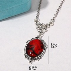 Vintage Red Stone Pendant Necklace Silver Ox Oval Boho Jewelry for Women