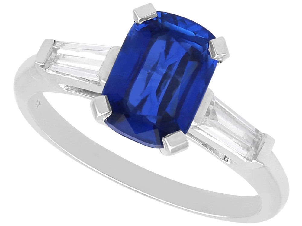 Art Deco 2.38Ct Burmese Sapphire and 0.30Ct Diamond Platinum Ring Circa 1930