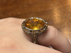 Kenneth Jay Lane Cocktail Ring Amber Colored Faceted Center Stone Size 7