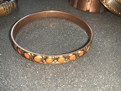 Vintage Brass Copper Bangle Bracelets Ethnic Boho Leather Inlay Lot of 4