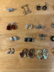 Lot Of 24 Vintage Pierced Earrings Few Sterling Silver, Amber, CZ & Jade