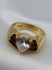 Vintage 18k Gold Over Sterling HAN 2ct Pear Chervon 5.6Gr Sz 6.75 Ring Band