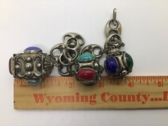 MCM VTG Etruscan Mediterranean Silver 800? Charm Bracelet 54g 8.5″ Turquoise