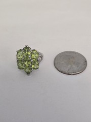 Sterling Silver .925 Manchurian PERIDOT pear Oval Stones Rhodium Coated Sz.5.75
