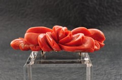 Red Coral OBIDOME carved “Rose” and Certificate ( 56mm ( 2.20in) total 121.5ct).