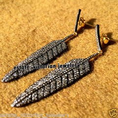 Vintage Look 2.90ct Genuine Old Mine Rose Diamond Silver Feather Earring Jewelry