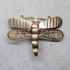 Handmade Mixed Metal Dragonfly Brooch Pin 1 3/4″ x 2 3/8″