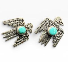 Vintage Fred Harvey Era Thunderbird Turquoise Screw Back Earrings Sterling?