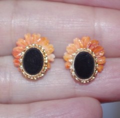 12MM Orange MOP Carved Flower Jackets For Stud Earrings Use With Any Studs