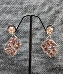Vtg Sterling Silver Multi Amber Glass Marquise Shape Leaf Design 925 Earrings