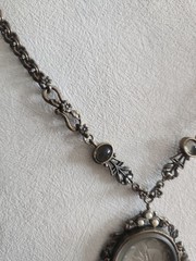 1960’S Gothic Art Deco Style Smoky Glass Cameo Necklace Pearls Flowers Floral
