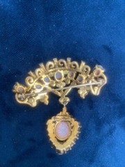 VINTAGE HOLLYCRAFT GOLD-TONE FAUX FIRE OPAL CABOCHON Rhinestone BROOCH